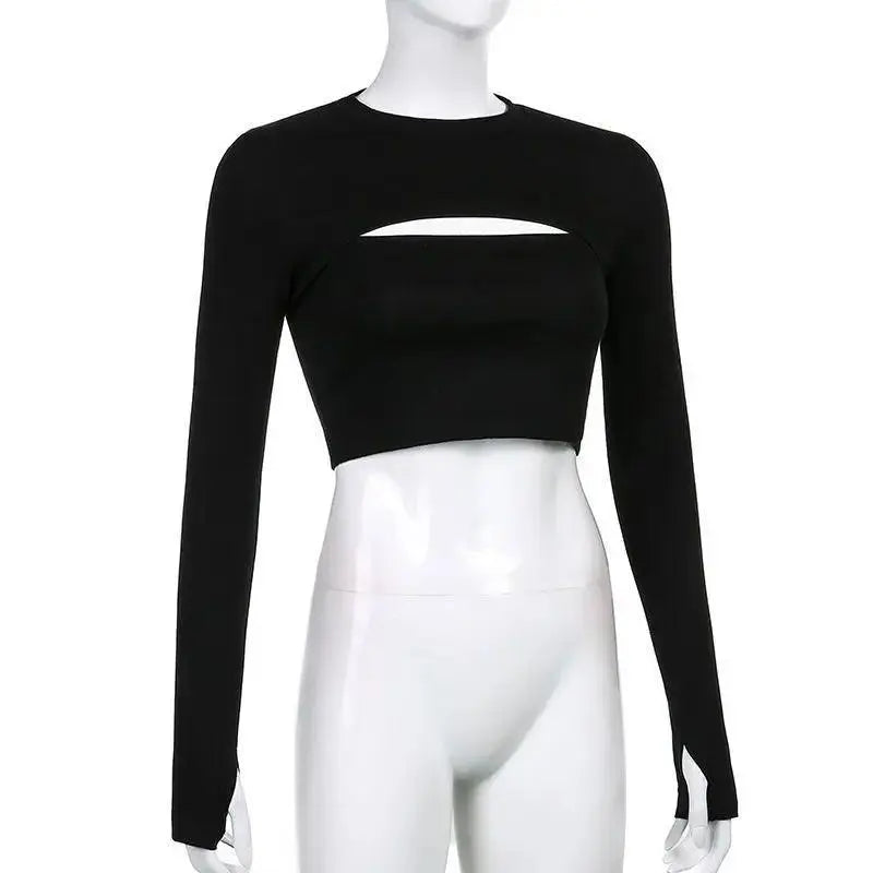 Women's T Shirt O-Neck Slim Fit Sexy Long Sleeve T-shirt Female Tees Shirt Femme Woman Crop Tops 2025 Spring New Korean Clothing - Tophatter Daily Deals