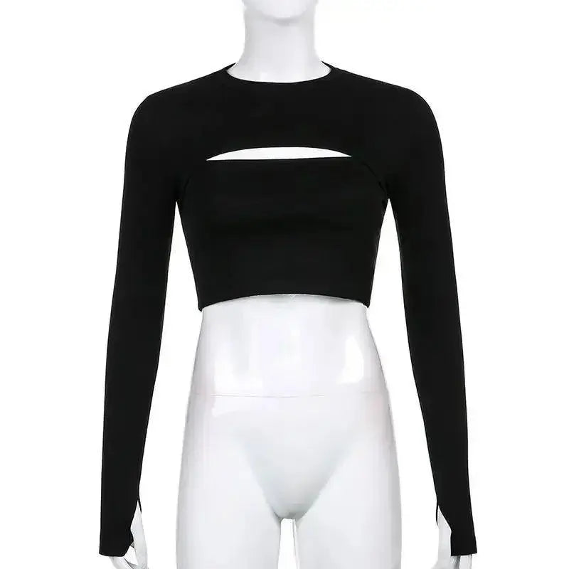 Women's T Shirt O-Neck Slim Fit Sexy Long Sleeve T-shirt Female Tees Shirt Femme Woman Crop Tops 2025 Spring New Korean Clothing - Tophatter Daily Deals