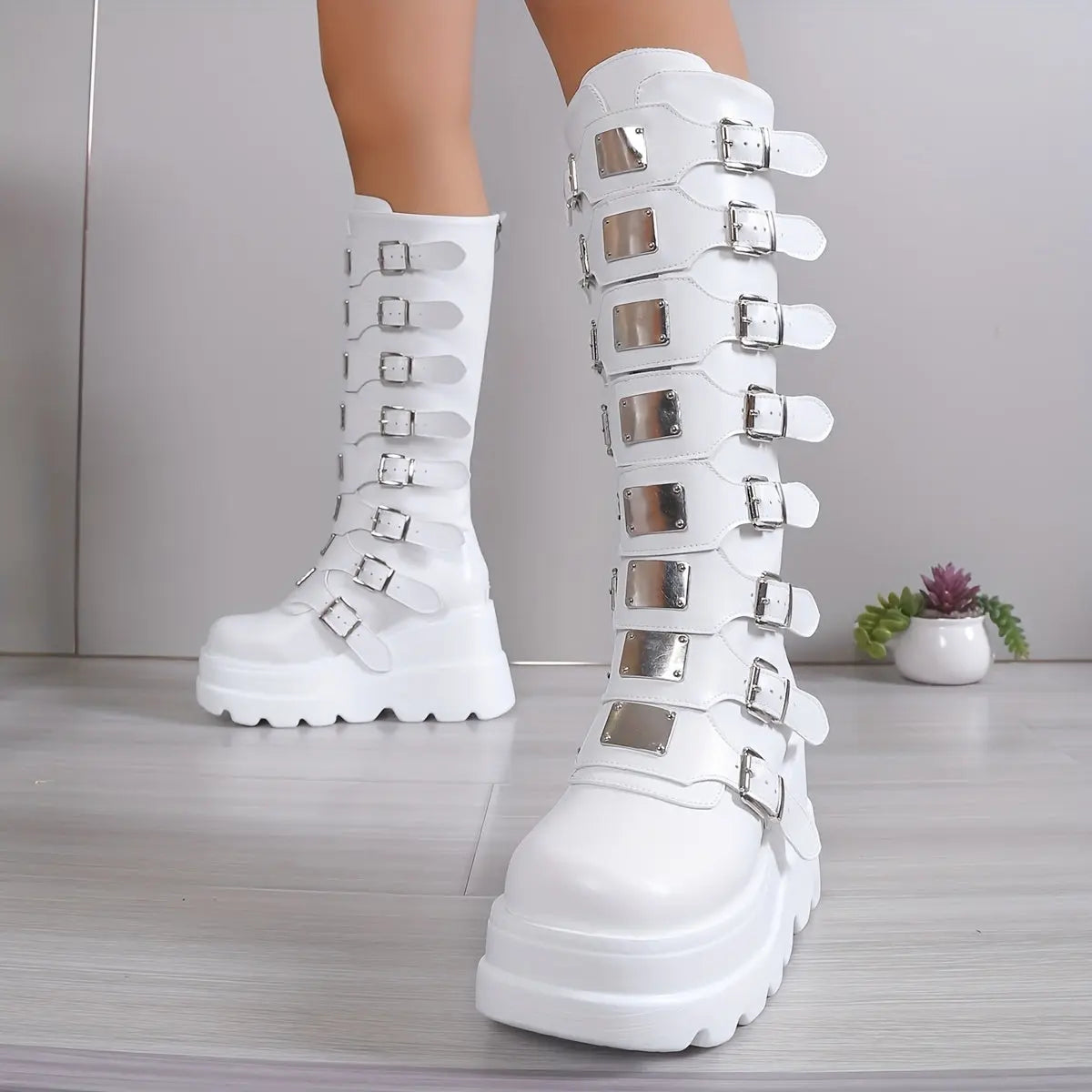 Women's Wedge Heeled Boots, Fashion Buckle Strap Design Platform Boots, Women's Stylish Back Zipper Boots carnaval & Music Festival - Tophatter Daily Deals