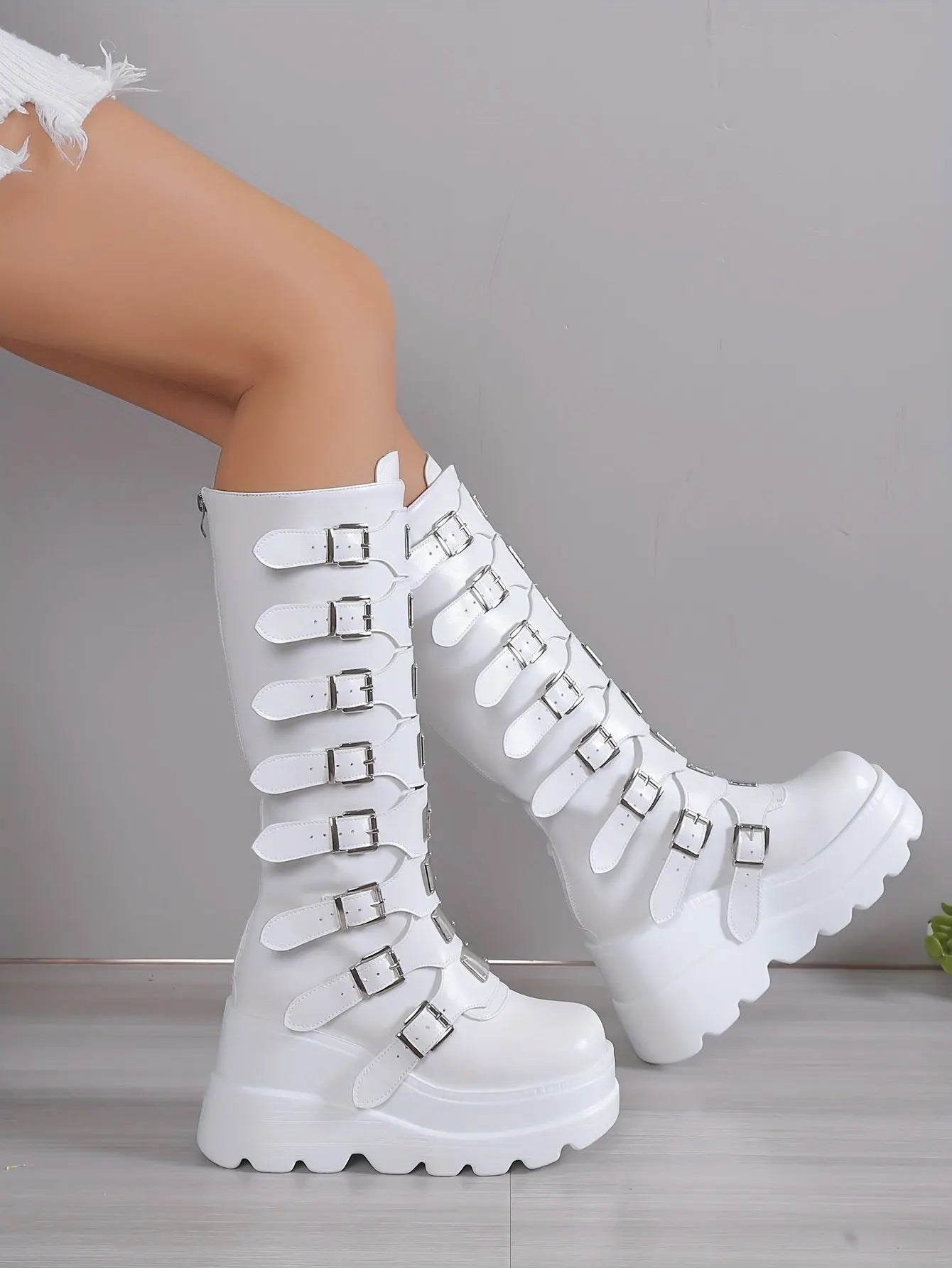 Women's Wedge Heeled Boots, Fashion Buckle Strap Design Platform Boots, Women's Stylish Back Zipper Boots carnaval & Music Festival - Tophatter Daily Deals