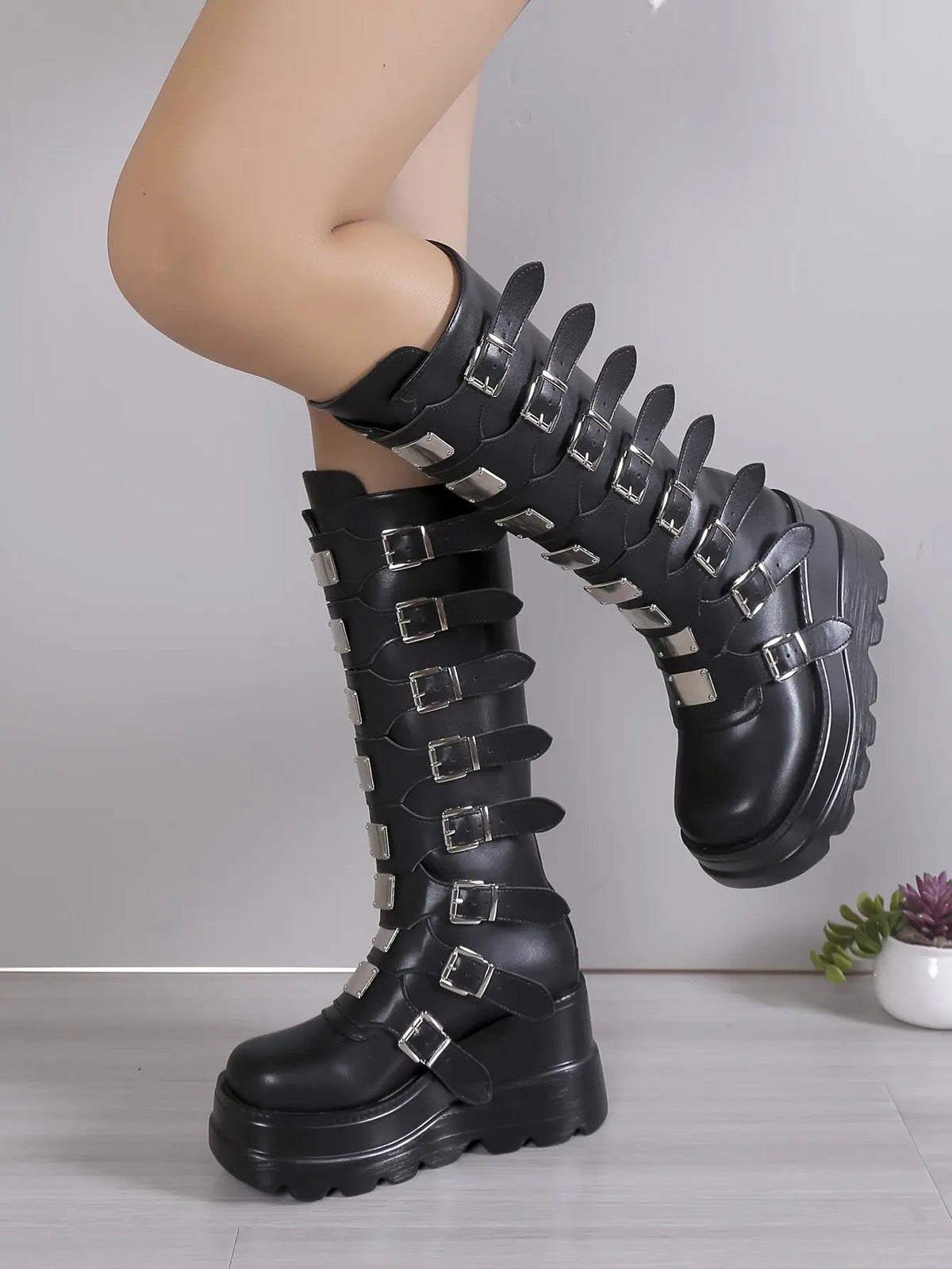 Women's Wedge Heeled Boots, Fashion Buckle Strap Design Platform Boots, Women's Stylish Back Zipper Boots carnaval & Music Festival - Tophatter Daily Deals