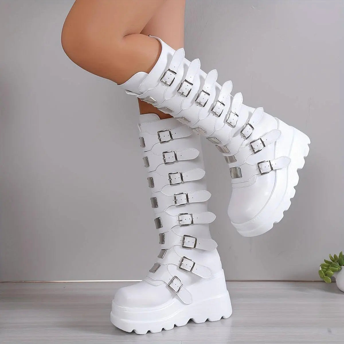 Women's Wedge Heeled Boots, Fashion Buckle Strap Design Platform Boots, Women's Stylish Back Zipper Boots carnaval & Music Festival - Tophatter Daily Deals