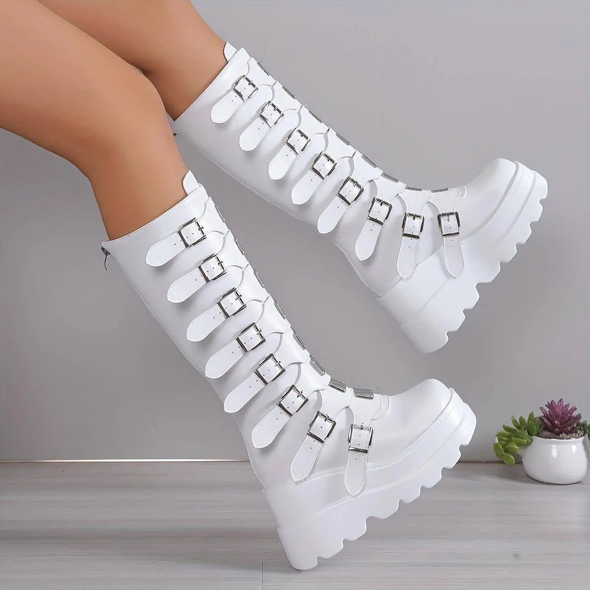 Women's Wedge Heeled Boots, Fashion Buckle Strap Design Platform Boots, Women's Stylish Back Zipper Boots carnaval & Music Festival - Tophatter Daily Deals
