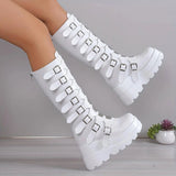 Women's Wedge Heeled Boots, Fashion Buckle Strap Design Platform Boots, Women's Stylish Back Zipper Boots carnaval & Music Festival - Tophatter Daily Deals