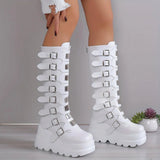 Women's Wedge Heeled Boots, Fashion Buckle Strap Design Platform Boots, Women's Stylish Back Zipper Boots carnaval & Music Festival - Tophatter Daily Deals
