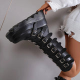 Women's Wedge Heeled Boots, Fashion Buckle Strap Design Platform Boots, Women's Stylish Back Zipper Boots carnaval & Music Festival - Tophatter Daily Deals