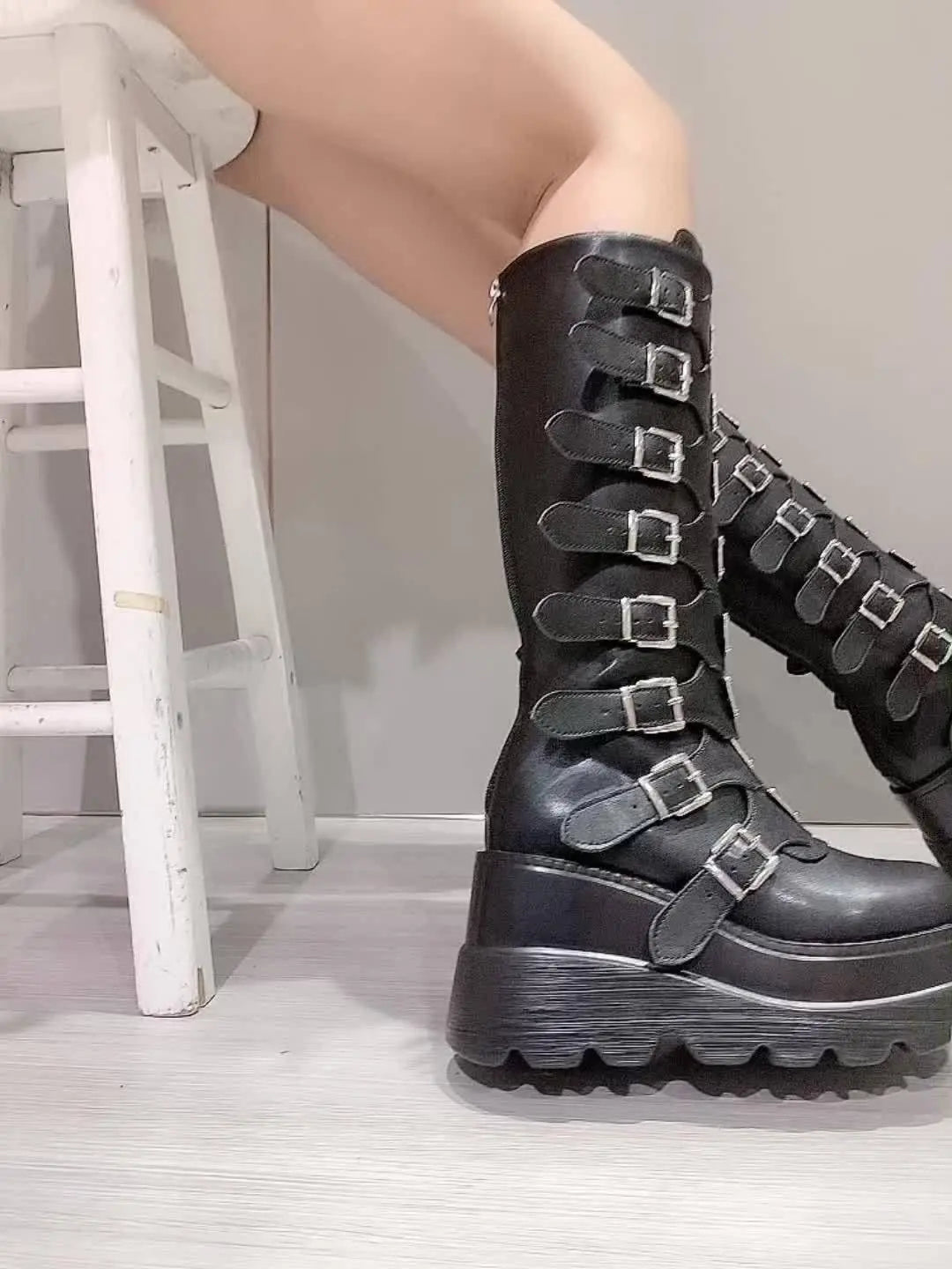 Women's Wedge Heeled Boots, Fashion Buckle Strap Design Platform Boots, Women's Stylish Back Zipper Boots carnaval & Music Festival - Tophatter Daily Deals