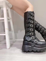 Women's Wedge Heeled Boots, Fashion Buckle Strap Design Platform Boots, Women's Stylish Back Zipper Boots carnaval & Music Festival - Tophatter Daily Deals
