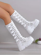 Women's Wedge Heeled Boots, Fashion Buckle Strap Design Platform Boots, Women's Stylish Back Zipper Boots carnaval & Music Festival - Tophatter Daily Deals