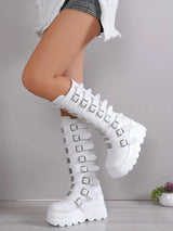 Women's Wedge Heeled Boots, Fashion Buckle Strap Design Platform Boots, Women's Stylish Back Zipper Boots carnaval & Music Festival - Tophatter Daily Deals