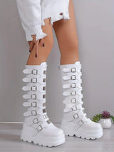 Women's Wedge Heeled Boots, Fashion Buckle Strap Design Platform Boots, Women's Stylish Back Zipper Boots carnaval & Music Festival - Tophatter Daily Deals