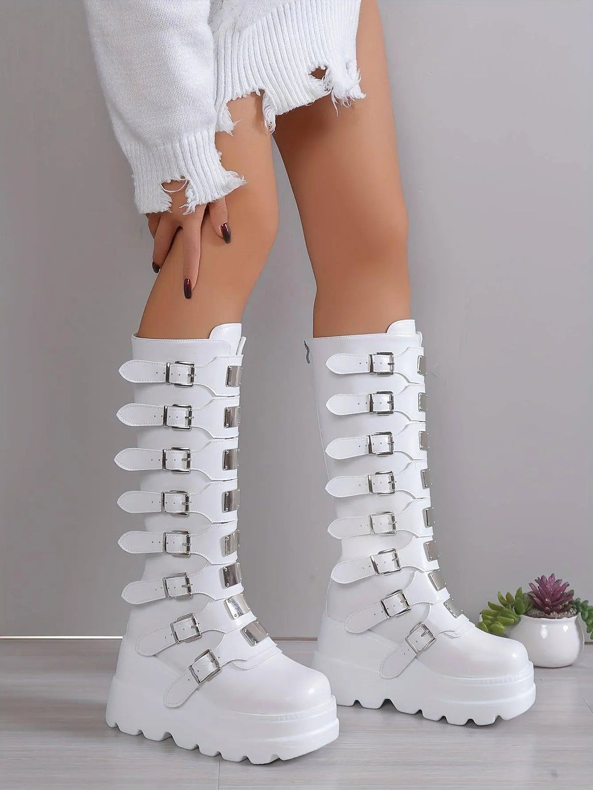 Women's Wedge Heeled Boots, Fashion Buckle Strap Design Platform Boots, Women's Stylish Back Zipper Boots carnaval & Music Festival - Tophatter Daily Deals