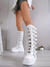 Women's Wedge Heeled Boots, Fashion Buckle Strap Design Platform Boots, Women's Stylish Back Zipper Boots carnaval & Music Festival - Tophatter Daily Deals
