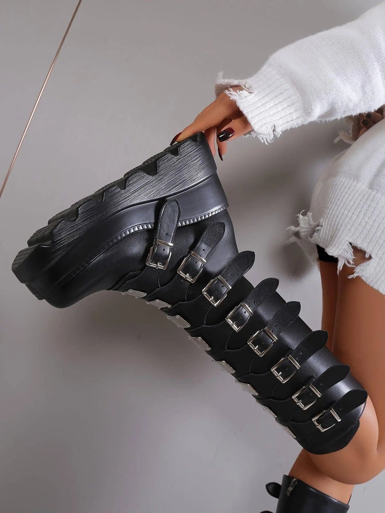 Women's Wedge Heeled Boots, Fashion Buckle Strap Design Platform Boots, Women's Stylish Back Zipper Boots carnaval & Music Festival - Tophatter Daily Deals