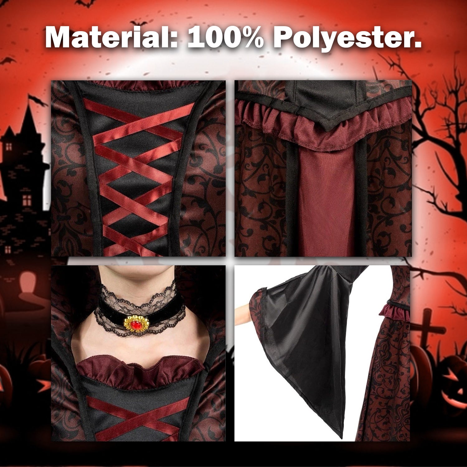 Ladies Vampire Costume - Women’s Gothic Halloween Dress Up Outfit Spooky Vampire Queen Fancy Dress Ladies vampire costume - Tophatter Daily Deals