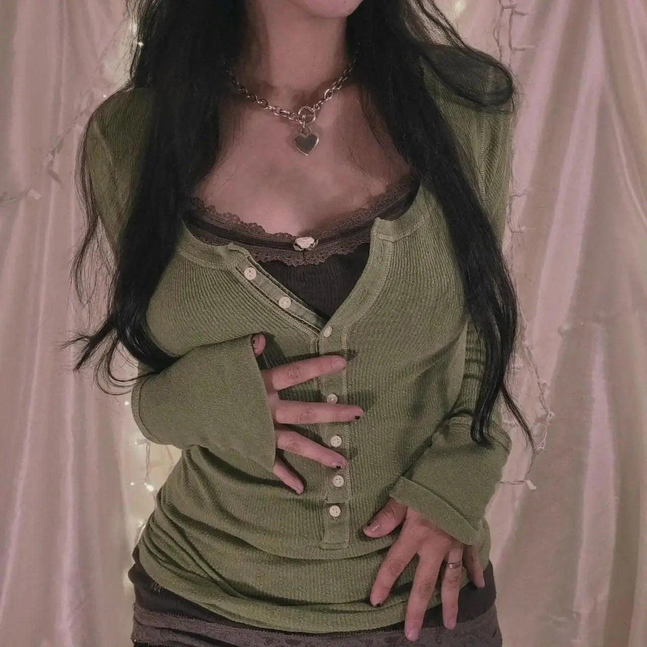 Womens Y2k Tee Crop Top Long Sleeve Lace Fairycore Grunge T-Shirts Ribbed Knit Harajuku Aesthetic Girl Tops T-Shirts Streetwear - Tophatter Daily Deals