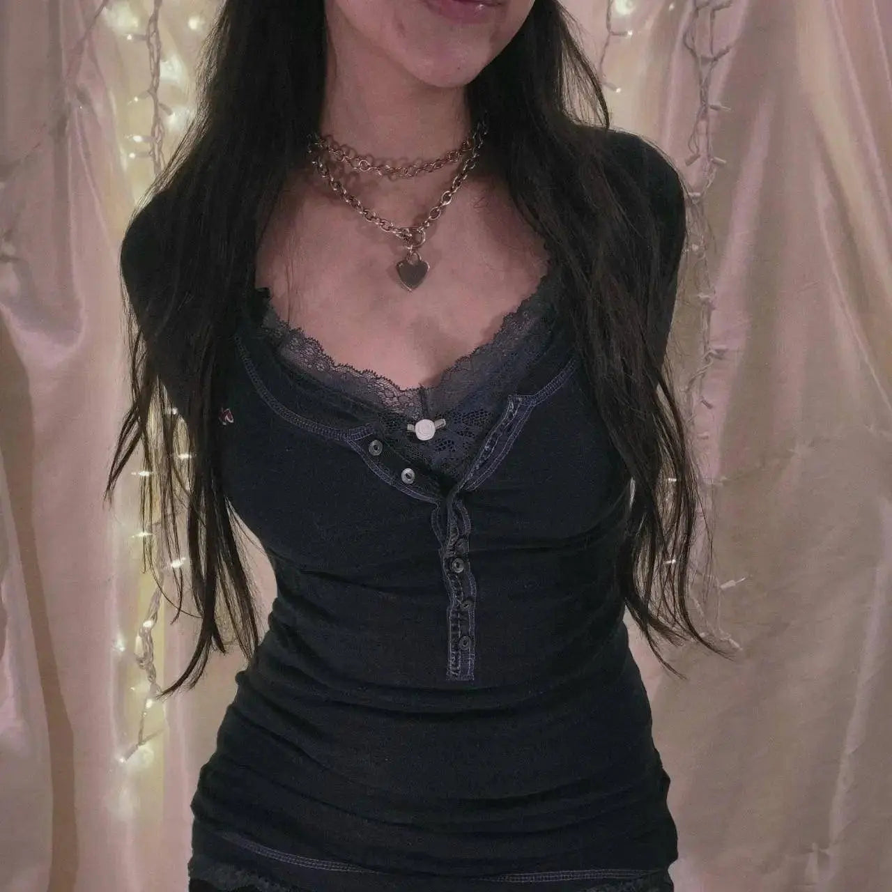 Womens Y2k Tee Crop Top Long Sleeve Lace Fairycore Grunge T-Shirts Ribbed Knit Harajuku Aesthetic Girl Tops T-Shirts Streetwear - Tophatter Daily Deals