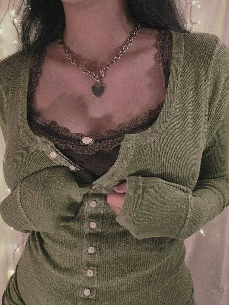 Womens Y2k Tee Crop Top Long Sleeve Lace Fairycore Grunge T-Shirts Ribbed Knit Harajuku Aesthetic Girl Tops T-Shirts Streetwear - Tophatter Daily Deals