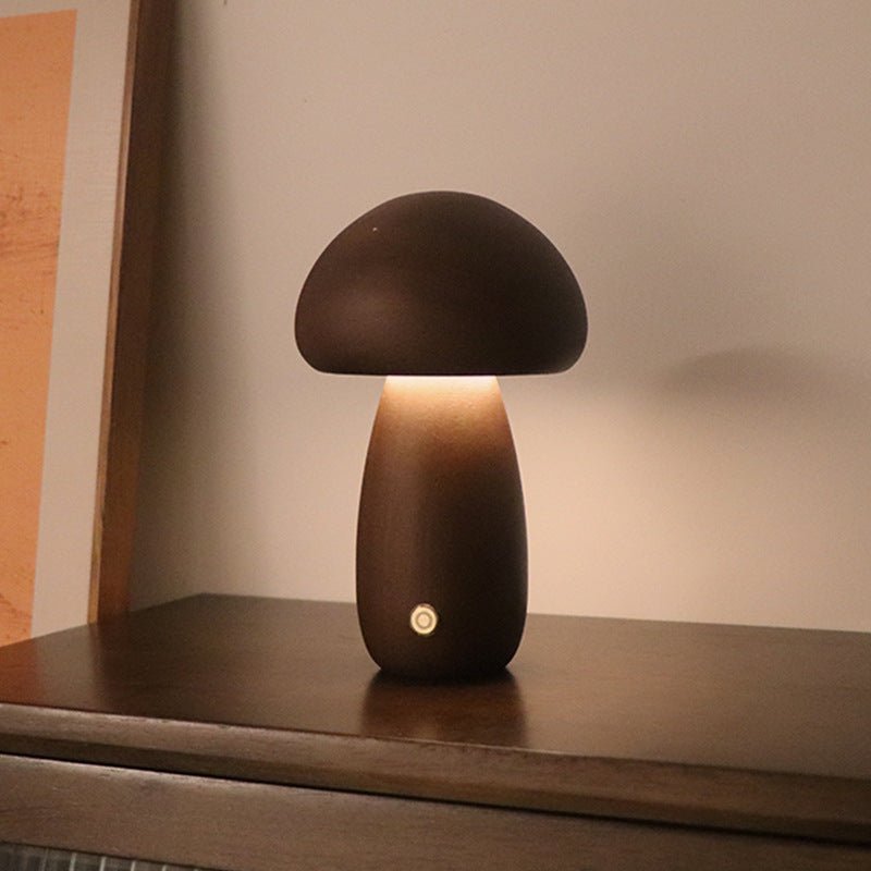 Wood Carved Mushroom Light B Walnut Wood Lighting - Tophatter Daily Deals