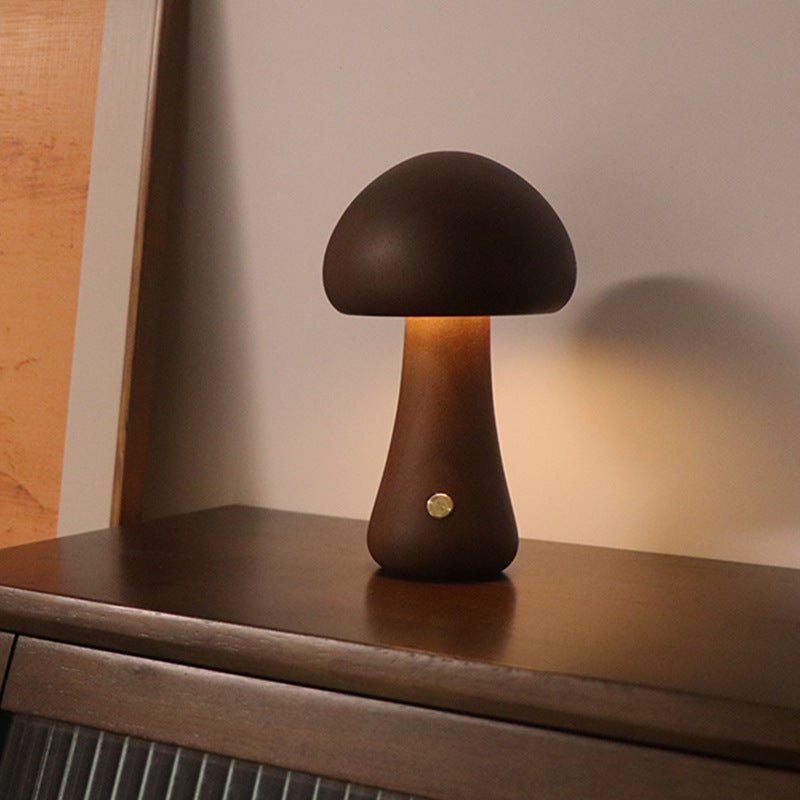 Wood Carved Mushroom Light A Walnut Wood Lighting - Tophatter Daily Deals