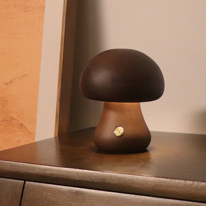 Wood Carved Mushroom Light C Walnut Wood Lighting - Tophatter Daily Deals