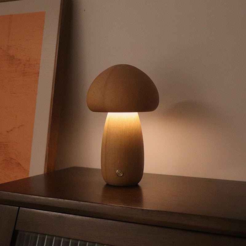 Wood Carved Mushroom Light B Beech Wood Lighting - Tophatter Daily Deals