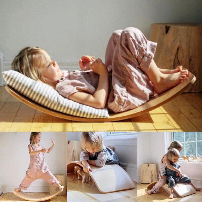 Wooden Balance Board UK - Wooden Balance Board Wobble Curved Rock-it Yoga Rocker Leaning Toy for Kid Adult Exercise & Fitness - Tophatter Daily Deals