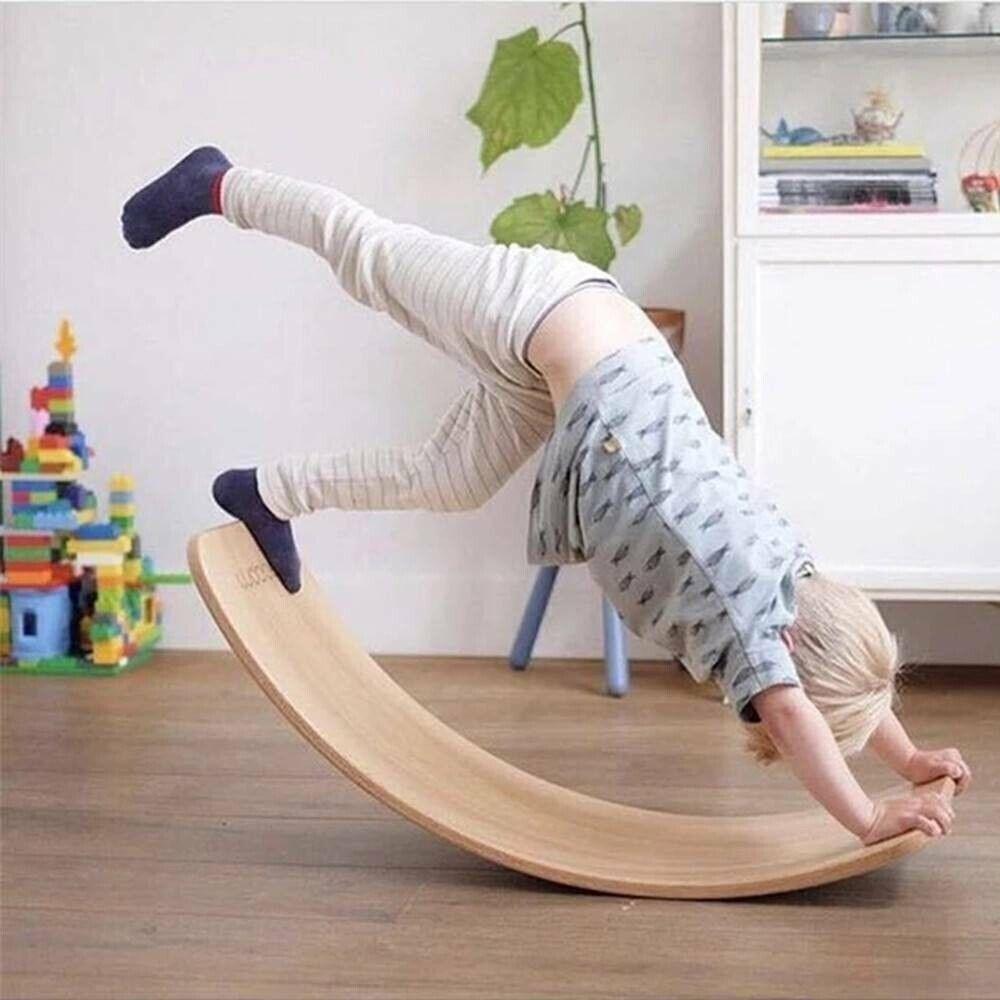 Wooden Balance Board UK - Wooden Balance Board Wobble Curved Rock-it Yoga Rocker Leaning Toy for Kid Adult Exercise & Fitness - Tophatter Daily Deals