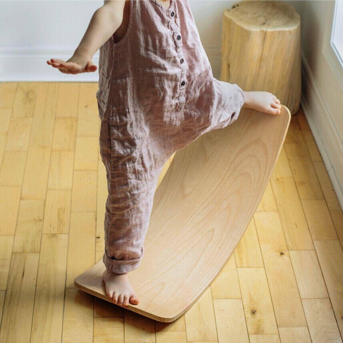 Wooden Balance Board UK - Wooden Balance Board Wobble Curved Rock-it Yoga Rocker Leaning Toy for Kid Adult Exercise & Fitness - Tophatter Daily Deals