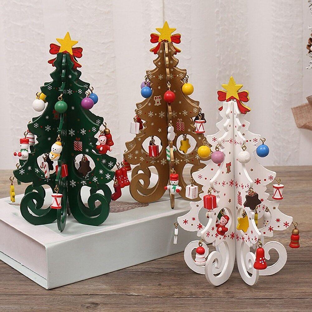 Wooden Christmas Trees UK - Christmas Festive Decoration Wooden Xmas Tree Ornaments Table Top Decor Festive & Franchise - Tophatter Daily Deals