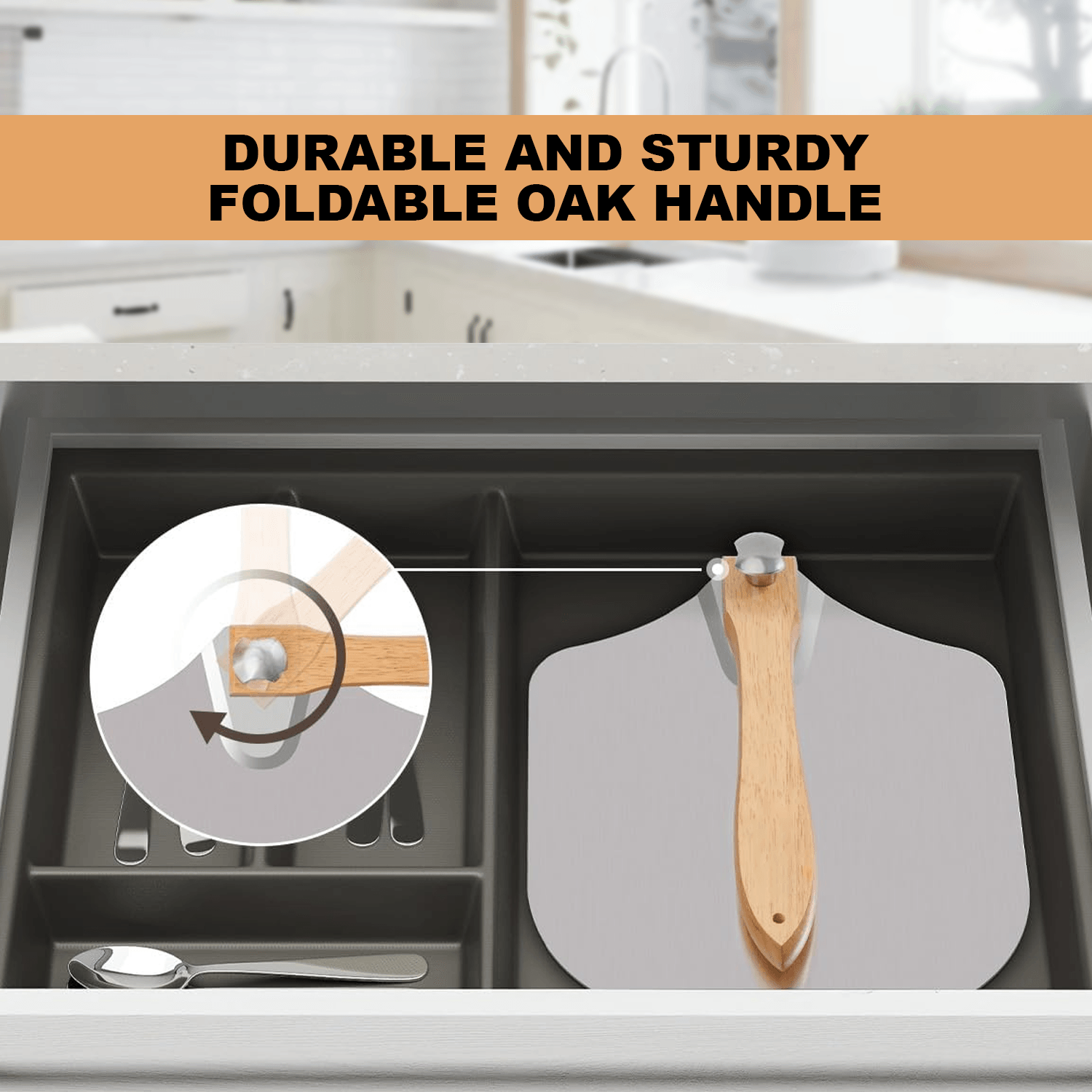 12 Inch Pizza Peel – Aluminium Pizza Peel with Wood Handle Foldable Design Pizza Cutter Cookware - Tophatter Daily Deals