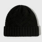 Warm Classic Wool Beanie - Ribbed Cuff, Chevron Knit Black - Tophatter Daily Deals