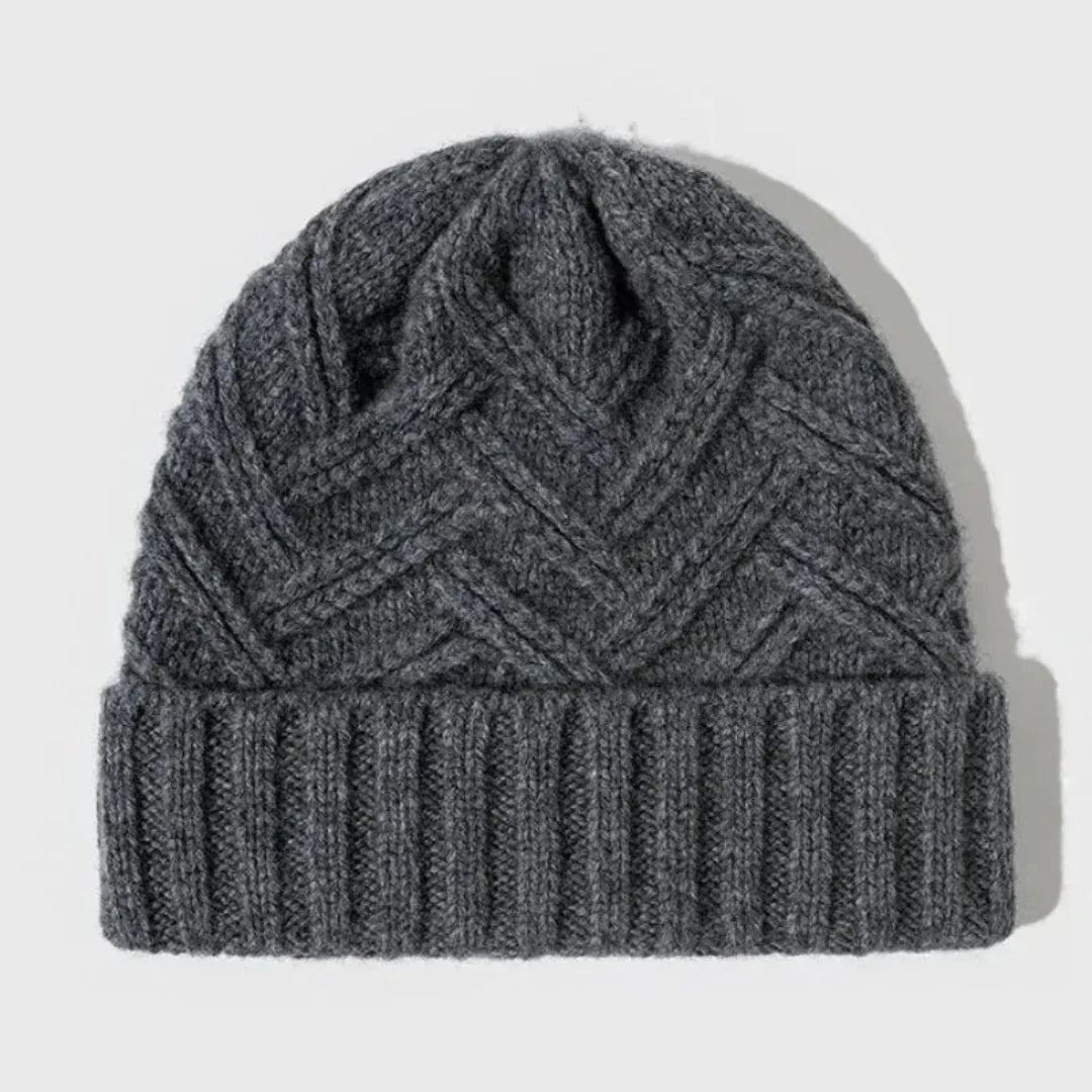 Warm Classic Wool Beanie - Ribbed Cuff, Chevron Knit Gray - Tophatter Daily Deals