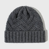 Warm Classic Wool Beanie - Ribbed Cuff, Chevron Knit Gray - Tophatter Daily Deals