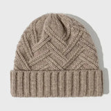 Warm Classic Wool Beanie - Ribbed Cuff, Chevron Knit Khaki - Tophatter Daily Deals