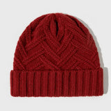 Warm Classic Wool Beanie - Ribbed Cuff, Chevron Knit Red - Tophatter Daily Deals