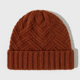Warm Classic Wool Beanie - Ribbed Cuff, Chevron Knit Rust - Tophatter Daily Deals