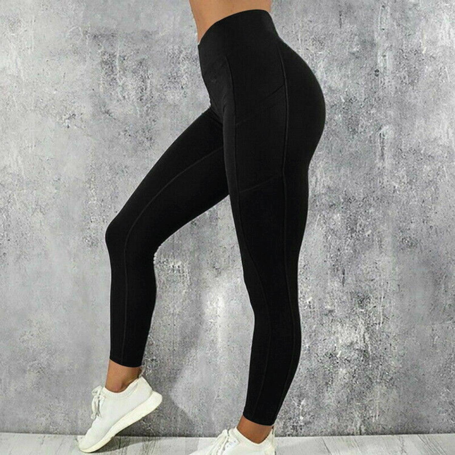 Workout Leggings for Women - Sports & Gym Clothes Ideal for Running, General Fitness Wear and Yoga w/Hidden Pocket Design Black Clothing - Tophatter Daily Deals