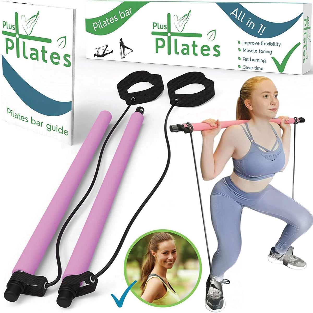 Pilates Exercise Bar - Portable Pilates Bar Kit with Resistance Bands Workout Bar Gym Stick Pink Sports Toys - Tophatter Daily Deals