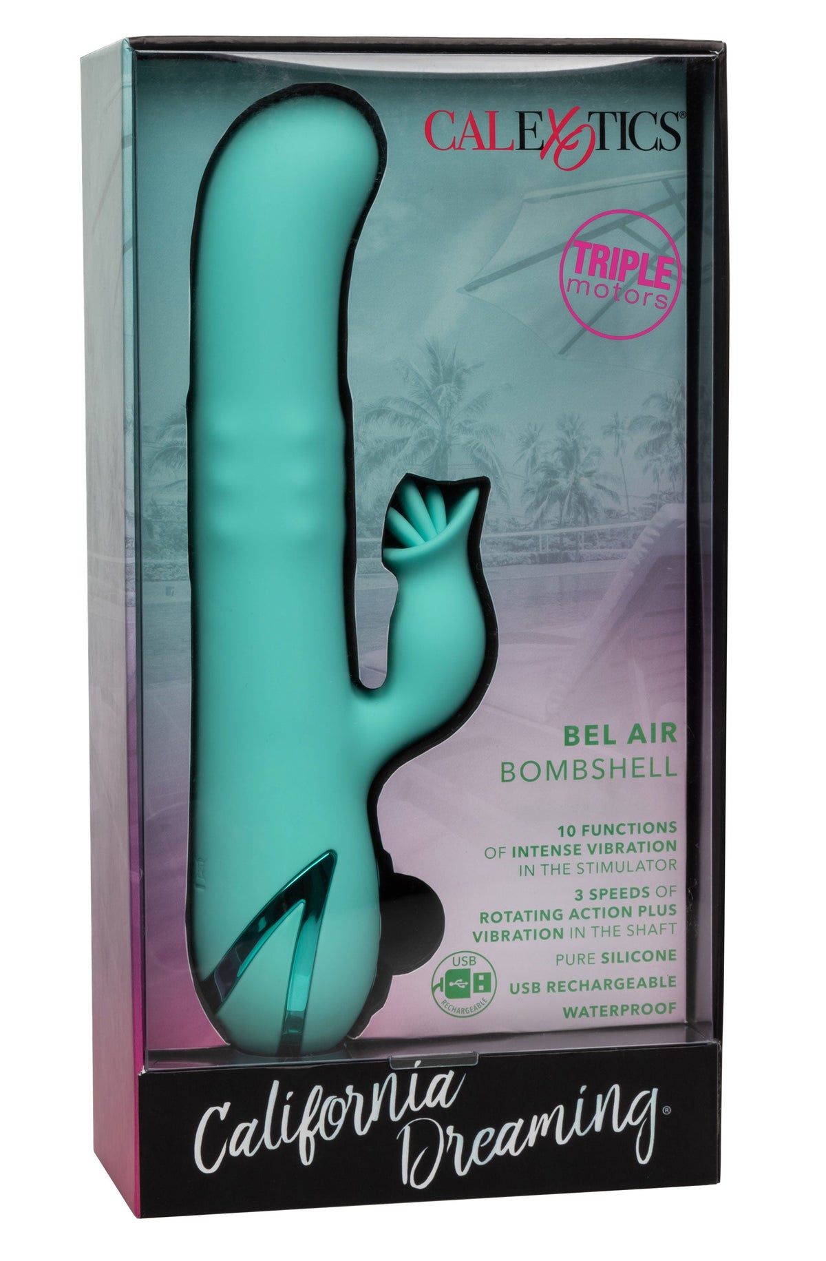 California Dreaming Bel Air Bombshell Silicone Vibrator in Aqua Blue with Triple Motors and 10 Vibration Functions > Vibrators > Ladies > Rabbit - Tophatter Daily Deals