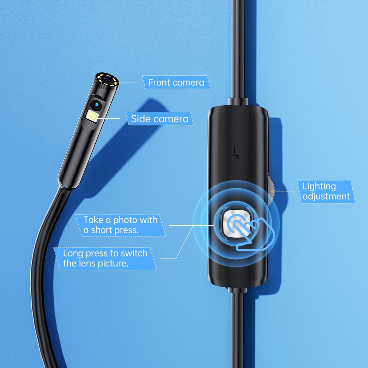 Dual Lens Phone Endoscope, 1920p Inspection Camera with 8 LEDs for iPhone and Android Cameras & Drones - Tophatter Daily Deals