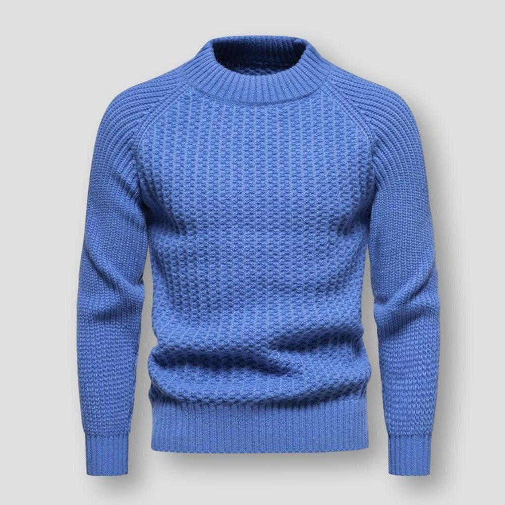 Warm Men's Waffle Knit Sweater - Crewneck, Wool, Winter Blue - Tophatter Daily Deals