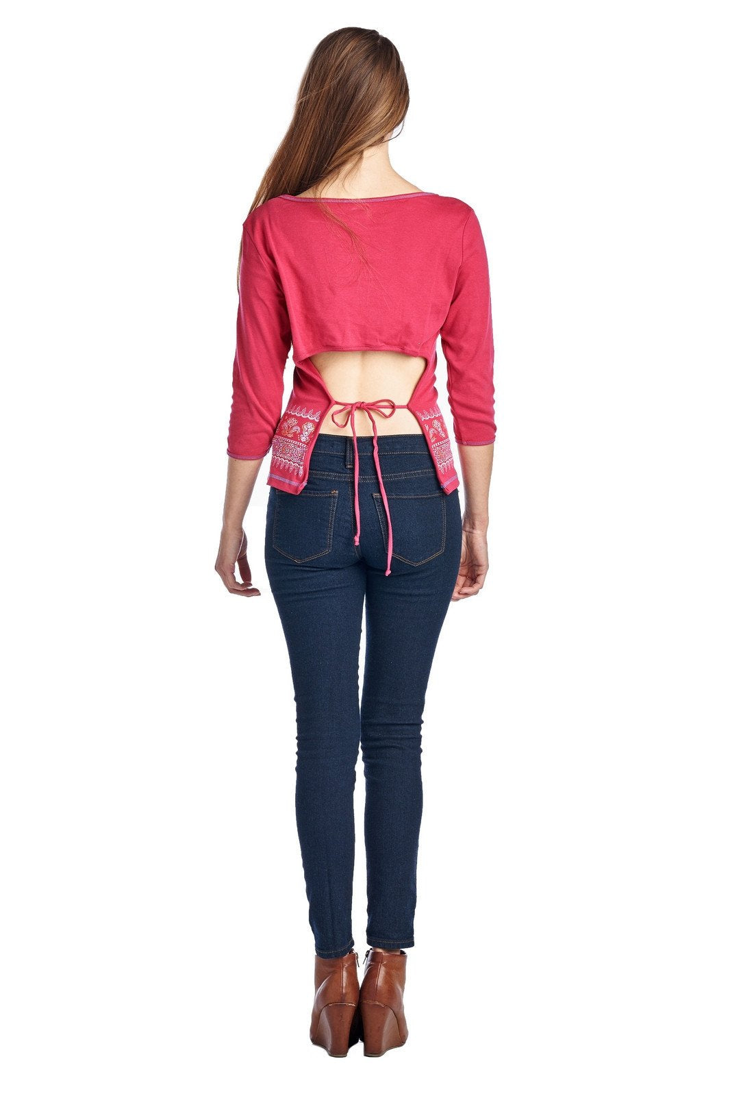 Women's Long Sleeve Open Tie Back Screened Top Tops - Tophatter Daily Deals