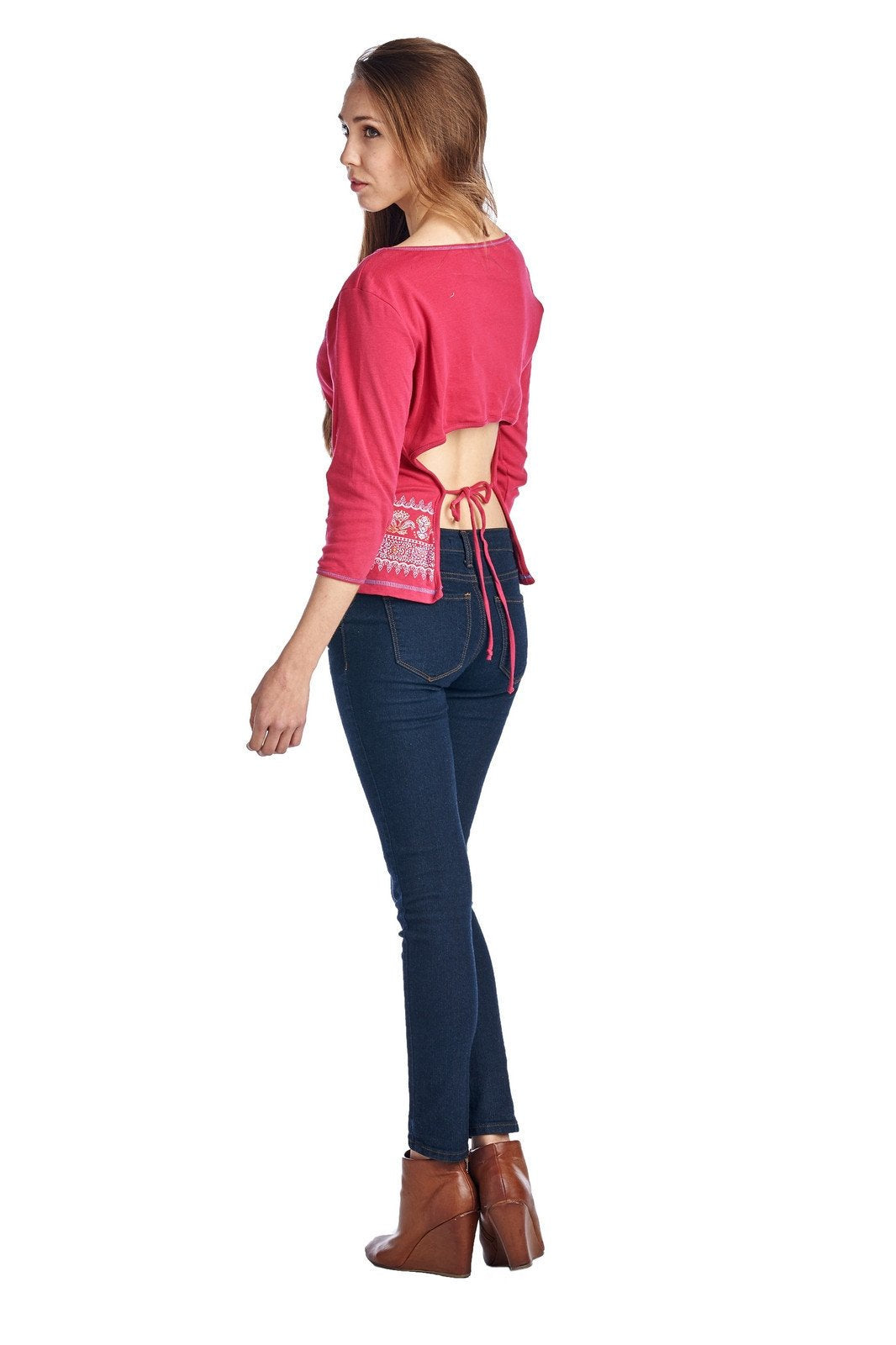 Women's Long Sleeve Open Tie Back Screened Top Tops - Tophatter Daily Deals