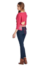 Women's Long Sleeve Open Tie Back Screened Top Tops - Tophatter Daily Deals