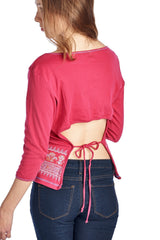 Women's Long Sleeve Open Tie Back Screened Top Tops - Tophatter Daily Deals