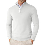 Lightweight Classic Men’s Knit Sweater - Zip Collar, Cotton White - Tophatter Daily Deals