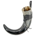 XL Drinking Horn with Black Leather Belt Frog historical period - Tophatter Daily Deals