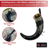 XL Drinking Horn with Black Leather Belt Frog historical period - Tophatter Daily Deals