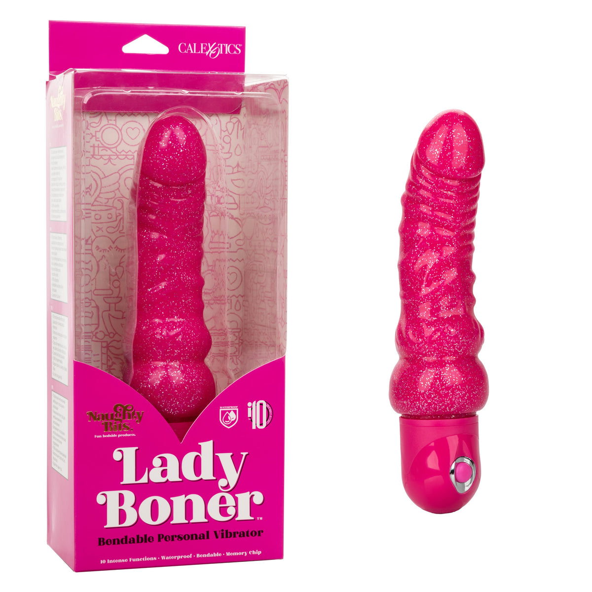 Naughty Bits Lady Boner Bendable Personal Vibrator Pink Glitter 10 Function Waterproof > Vibrators > Realistic Vibrators - Tophatter Daily Deals